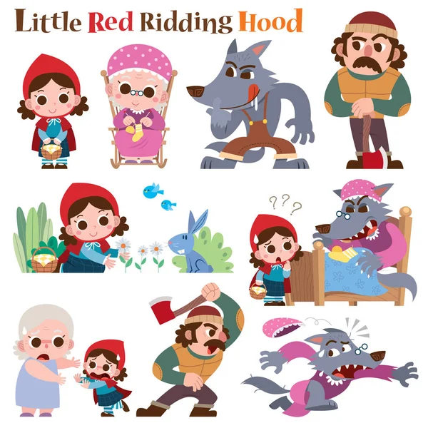 Ilustração Vetorial Personagens Desenhos Animados Little Red Riding Hood Conto — Vetor de Stock