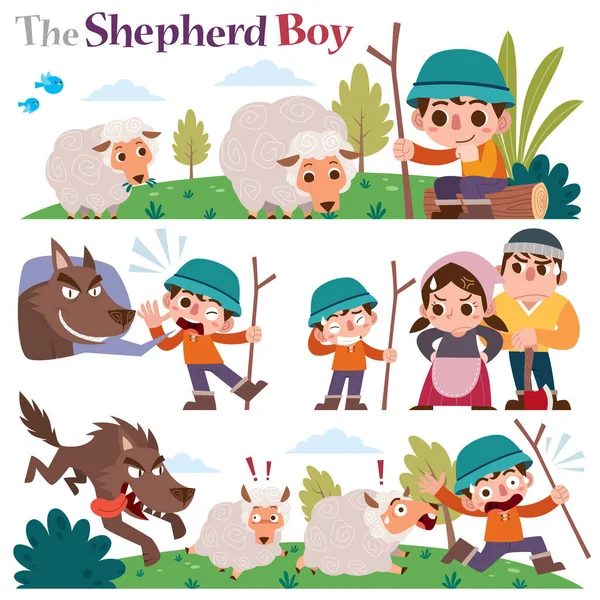 Vector Illustration Cartoon Characters Shepherd Boy Казкові Персонажі — стоковий вектор