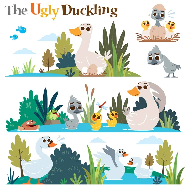 Vector Illustration Cartoon Characters Ugly Duckling Children Fairy Tale — Stock Vector