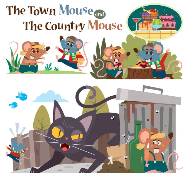 Vector Illustration Cartoon Characters Town Mouse Country Mouse Дитяча Казка — стоковий вектор