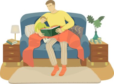 Baba ve oğul kitap okuyor. Hugge tarzı.