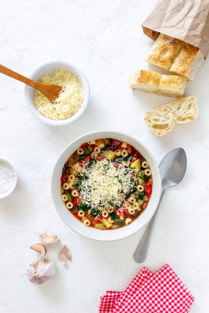 Italian minestrone soup. National cuisine. Recipe. Vegetarian food. Healthy eating Diet
