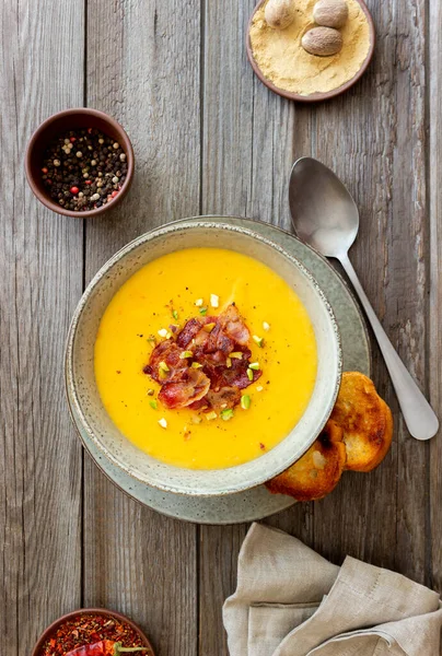 Soupe Crème Fromage Avec Bacon Pistaches Une Saine Alimentation Recette — Photo