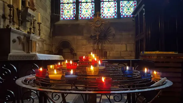 Notre Dame Paris Circa June 2017 Candles Have Been Lighted — Stock Photo, Image