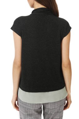 Yaz kısa kollu siyah bluz yakın fotoğraf üzerinde beyaz arkadan görünüm izole kadar modeli kız öğrenci genç kadınla