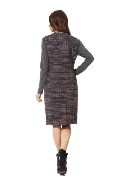 Unga Kaukasiska Kvinna Företagsledare Poserar Kjol Jacka Kostym Klackar Stilett — Stockfoto