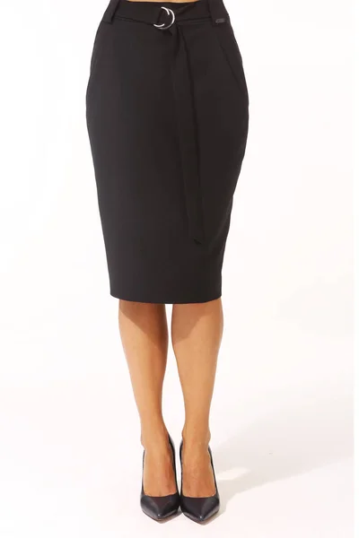 Denim Blue Long Skirt Belt Cut Close Photo Model Hith — Stock Photo, Image