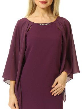 kesilmiş yakın kolları üzerinde beyaz izole fotoğraf üzerinde resmi parti siyah elbiseli sarışın model