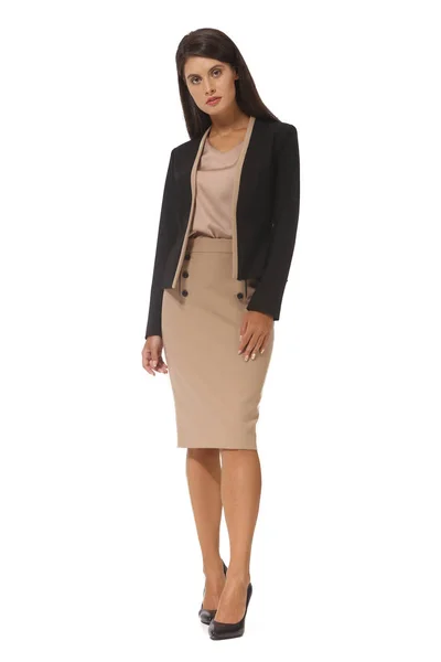 Indiana Jovem Empresária Executivo Posando Vestido Formal Designer Jaqueta Preta — Fotografia de Stock