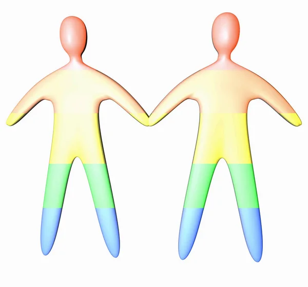 Gay Couple Illustration Full Body Hold Hands Isolated White — Stock Photo, Image