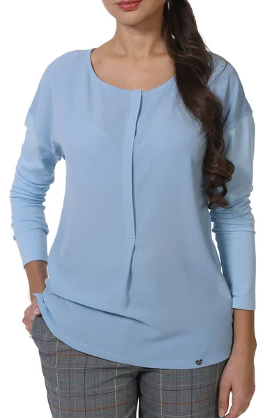 Student Young Woman Model Girl Blue Long Sleeve Formal Blouse — Stock Photo, Image