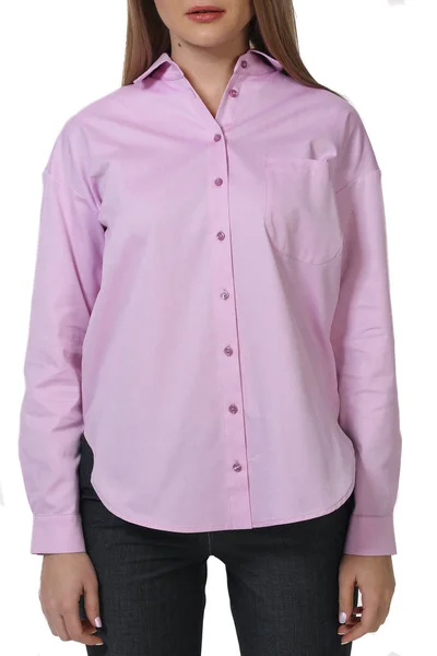 Mulher Negócios Rosa Blusa Manga Comprida Camisa Formal Fechar Foto — Fotografia de Stock