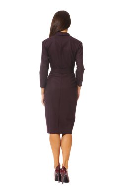 siyah resmi güç etek takım elbise yüksek topuklu stiletto Ayakkabı tam vücut uzunluğu üzerinde beyaz arkadan görünüm izole poz Genç beyaz iş kadın yürütme