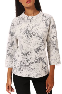 uzun kollu yazdırma kazaklı yakın fotoğraf üzerinde beyaz izole kadar modeli kız öğrenci genç bayanla