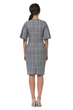 resmi MIDI elbise yüksek topuklu stiletto Ayakkabı tam vücut uzunluğu üzerinde beyaz arkadan görünüm izole Genç beyaz iş kadın yürütme resmi poz kontrol