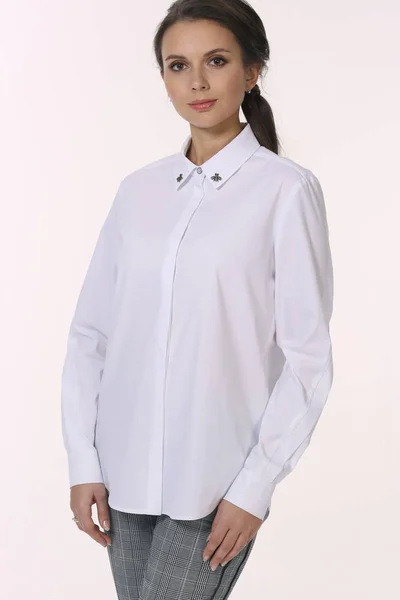 Young Caucasian Business Woman Executive Posing Summer Casual White Blouse — Φωτογραφία Αρχείου