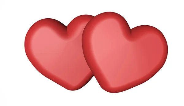 Due Cuore Rosso Felice Valentines Giorno Carta Modello Illstraiton — Foto Stock