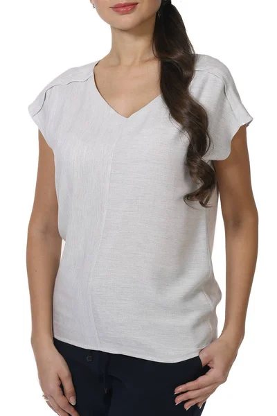 Student Młoda Kobieta Model Dziewczyna Biały Shirt Bluzka Bliska Zdjęcie — Zdjęcie stockowe