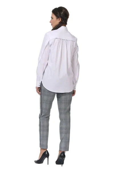 Młody Biznes Kaukaski Kobieta Executive Pozowanie Oficjalny Biała Bluzka Spodnie — Zdjęcie stockowe
