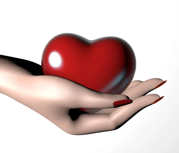 Ілюстрація Щасливої Листівки Дня Святого Валентина Жіночою Рукою Тримає Серце — стокове фото