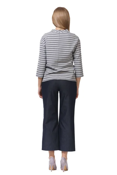 Modelo Loira Menina Calças Culottes Blusa Cinza Sapatos Salto Alto — Fotografia de Stock