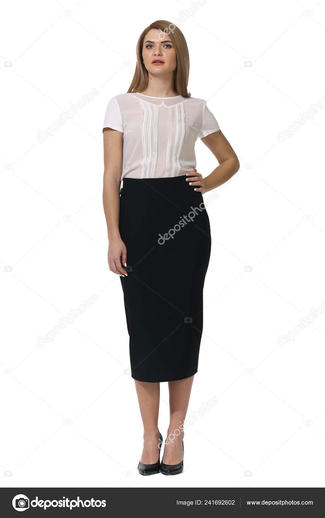 white blouse and black skirt