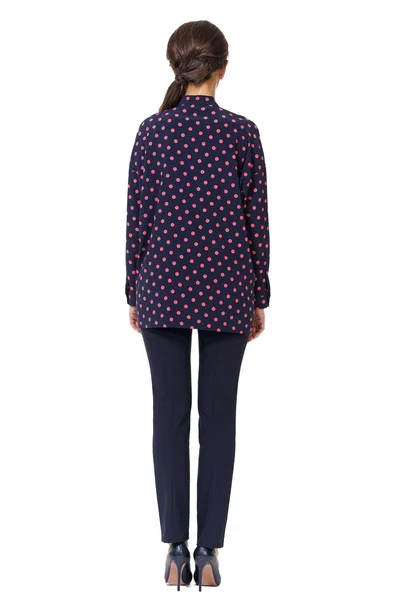 Joven Caucásico Mujer Negocios Ejecutivo Posando Casual Polka Dot Blusa —  Fotos de Stock