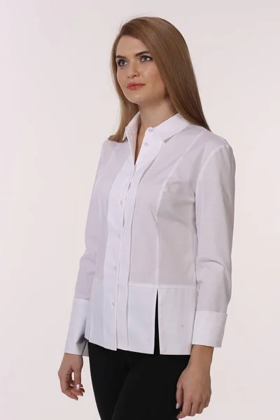 Biały Lato Koszulka Krótkim Rękawem Modelu Cięcia Zbliżenie Zdjęcie Białym — Zdjęcie stockowe
