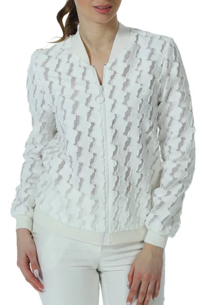 Affärskvinna i vit casual spets jacka närbild foto — Stockfoto
