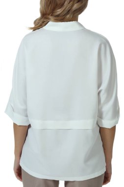 resmi uzun kollu beyaz dantel bluz modeli kız öğrenci genç kadınla yakın çekim fotoğraf üzerinde beyaz izole