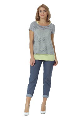 yaz kolsuz bluz uzun saçlı sarışın iş kadını 