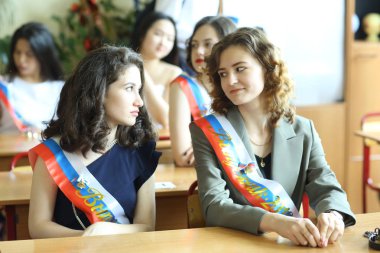 Moskova, Rusya, 22 Mayıs 2019: Okul öğrencisi son sınıf 