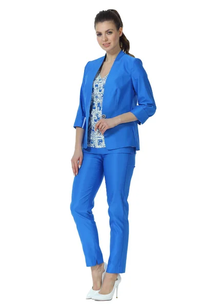 Mladá obchodní žena s modelkou v létě oficiální modrá pánev — Stock fotografie
