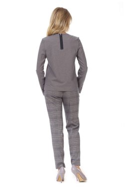 resmi bluz damalı uzun saçlı sarışın iş kadını