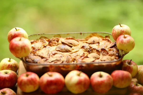pieces of fresh baked apple pie among raw apples country style s