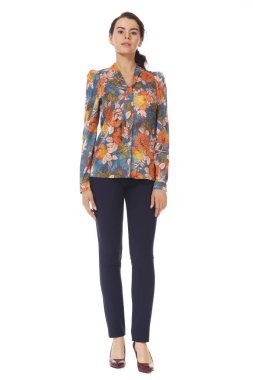 damalı offical çiçek baskı bluz esmer iş kadını