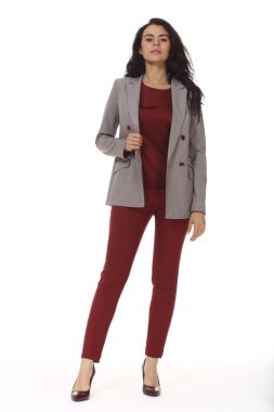 Kareli gri resmi poz veren Hintli iş kadını yöneticisi 