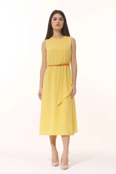 Gypsy Business Woman Executive Posing Formal Short Sleeve Summer Yellow — Stock Photo, Image