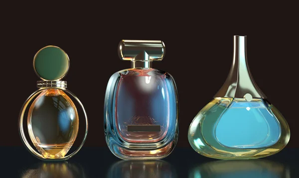 3D ilustracja butelki perfum z bliska odbicia — Zdjęcie stockowe