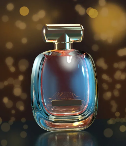3D ilustracja butelki perfum z bliska odbicia — Zdjęcie stockowe