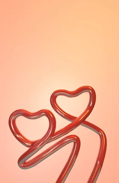 Ilustracja Valentine Czerwone Serca Rury Metalowym Połyskiem Odbicia Abstrakcji Miejsca — Zdjęcie stockowe