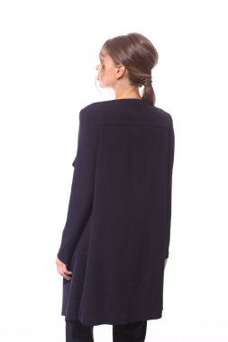 Resmi kıyafet giymiş iş kadını takım elbiseli. Beyaz üzerinde izole edilmiş fotoğrafı kapat.