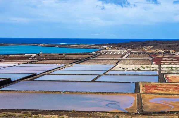 Lanzarote'de Salinas de Janubio adlı tuz daireleri