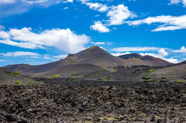 Táj vulkánok és megszilárdult láva Timanfaya Nemzeti Park — Stock Fotó