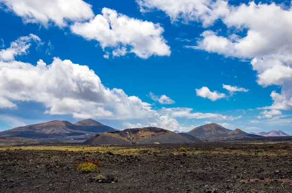 Táj vulkánok és megszilárdult láva Timanfaya Nemzeti Park — Stock Fotó