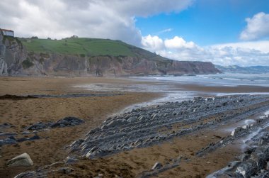 Kayalıkların panoraması ve Zumaia, Bask Ülkesi'nin sinekliği