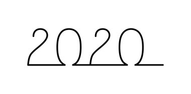 Yeni yıl 2020 beyaz tek satır illüstrasyon.