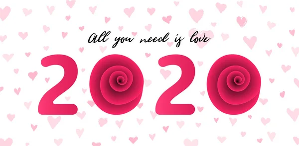 Kalp arka plan yeni yıl 2020 vektör illüstrasyon. — Stok Vektör