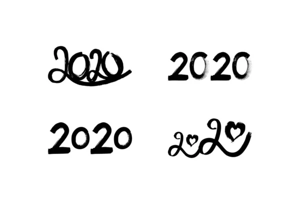 2020 handdrawn kalligrafi inställd på vit bakgrund. — Stock vektor