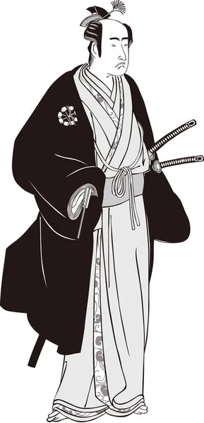 Ukiyo-e Samurai 18 noir et blanc — Image vectorielle